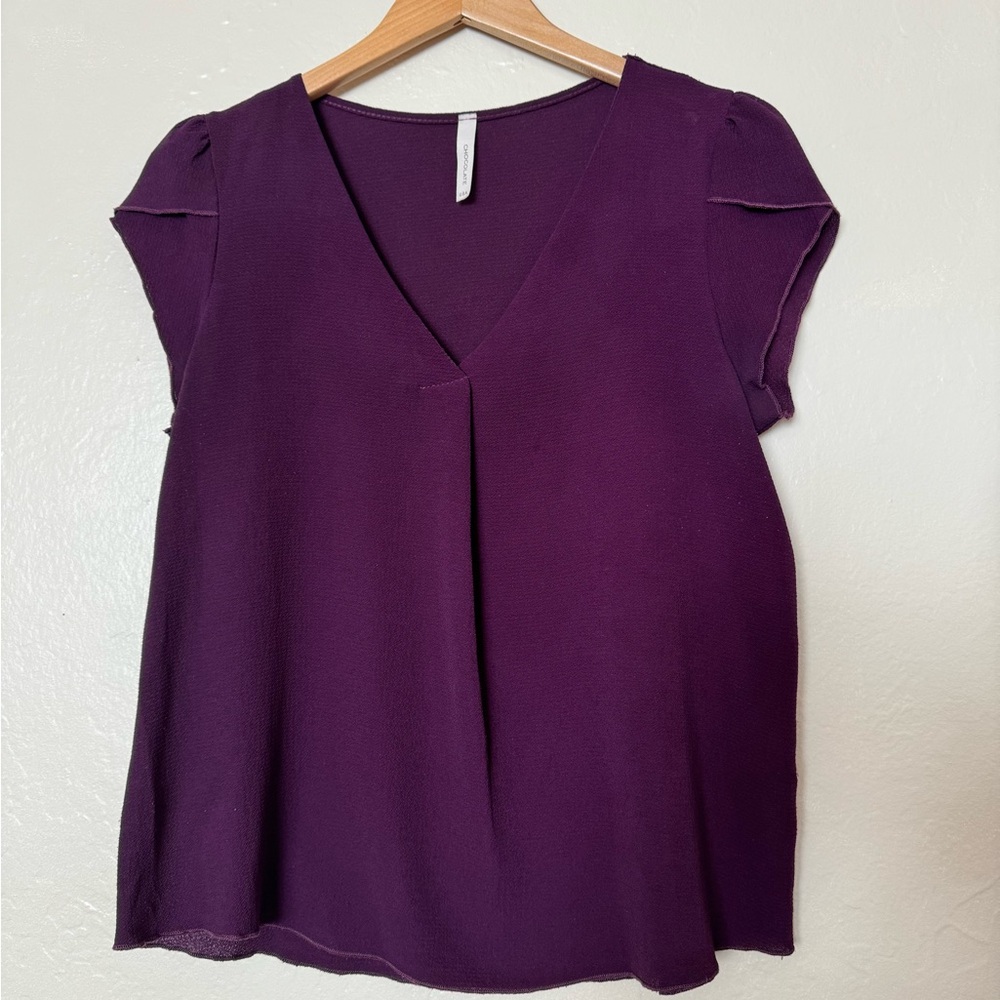 Chocolate Purple Blouse WOVEN AIRFLOW LAYERED SLEEVE HIGH-LOW TOP